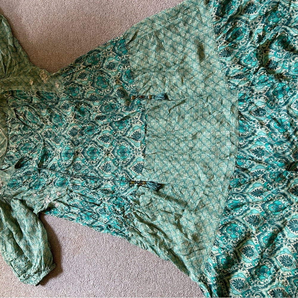 Bright green and blue boho/maxi dress from Zara.
